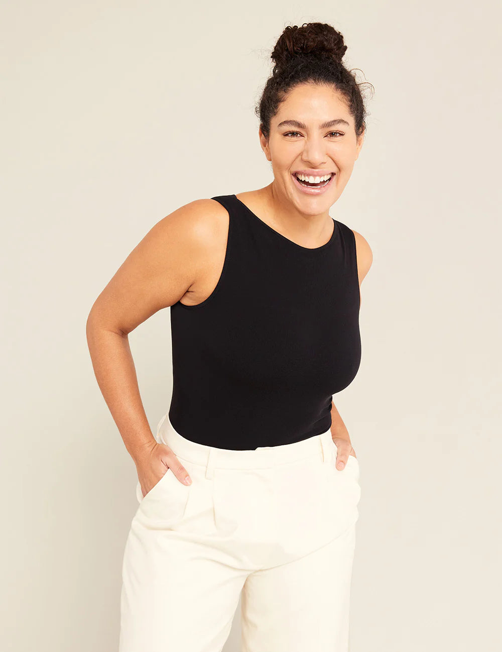 リブボートネックボディスーツ