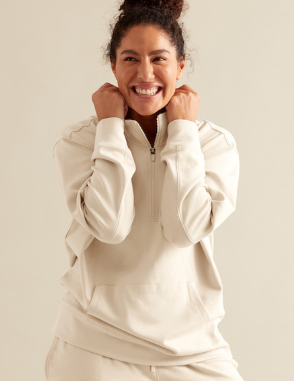 トップス Sound Sports beige zip up M ユニセックス クウォーター ジップセーター