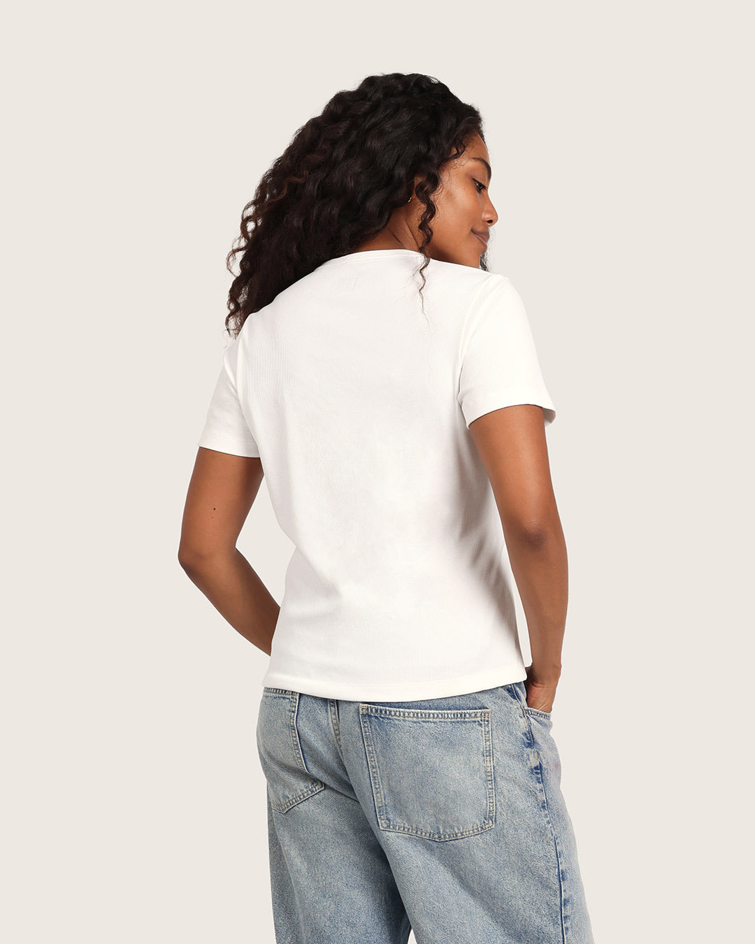 リブ クルーネック Tシャツ | White