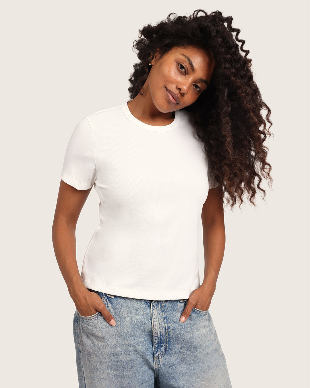 リブ クルーネック Tシャツ | White