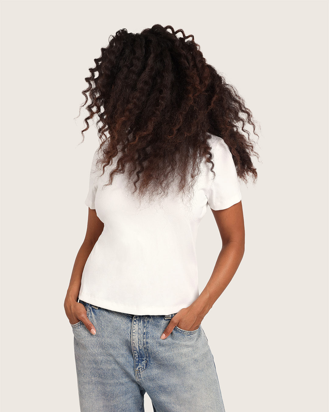 リブ クルーネック Tシャツ | White