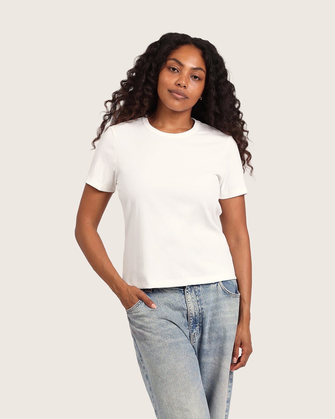 リブ クルーネック Tシャツ | White