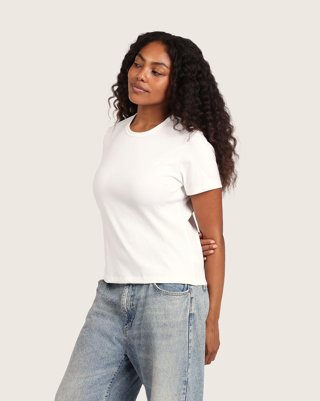 リブ クルーネック Tシャツ | White