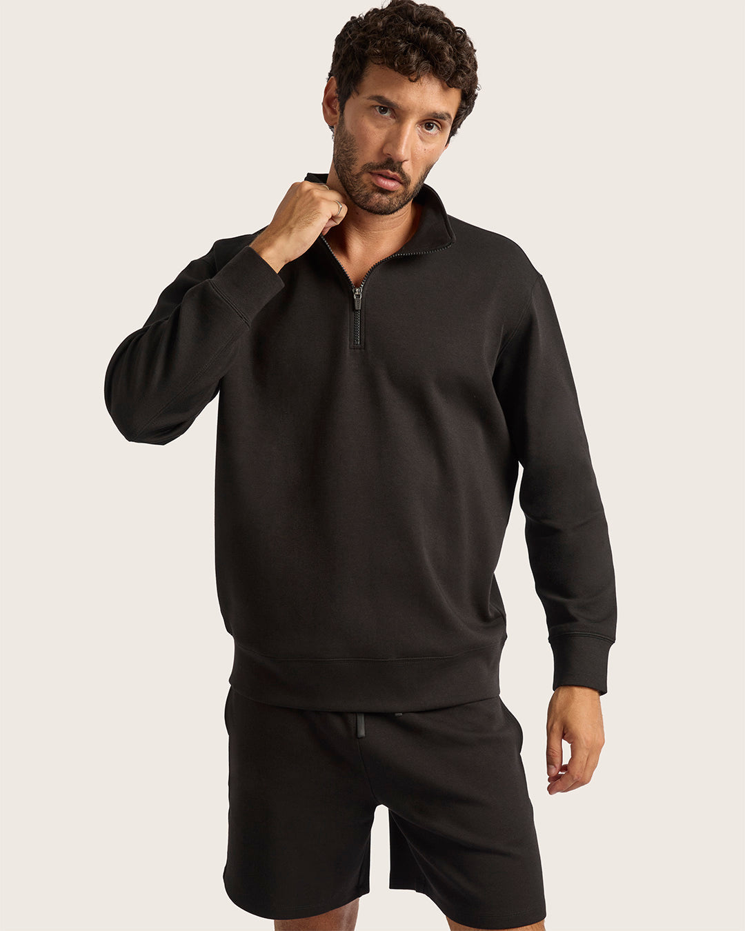 メンズ クウォータージップセーター | Black