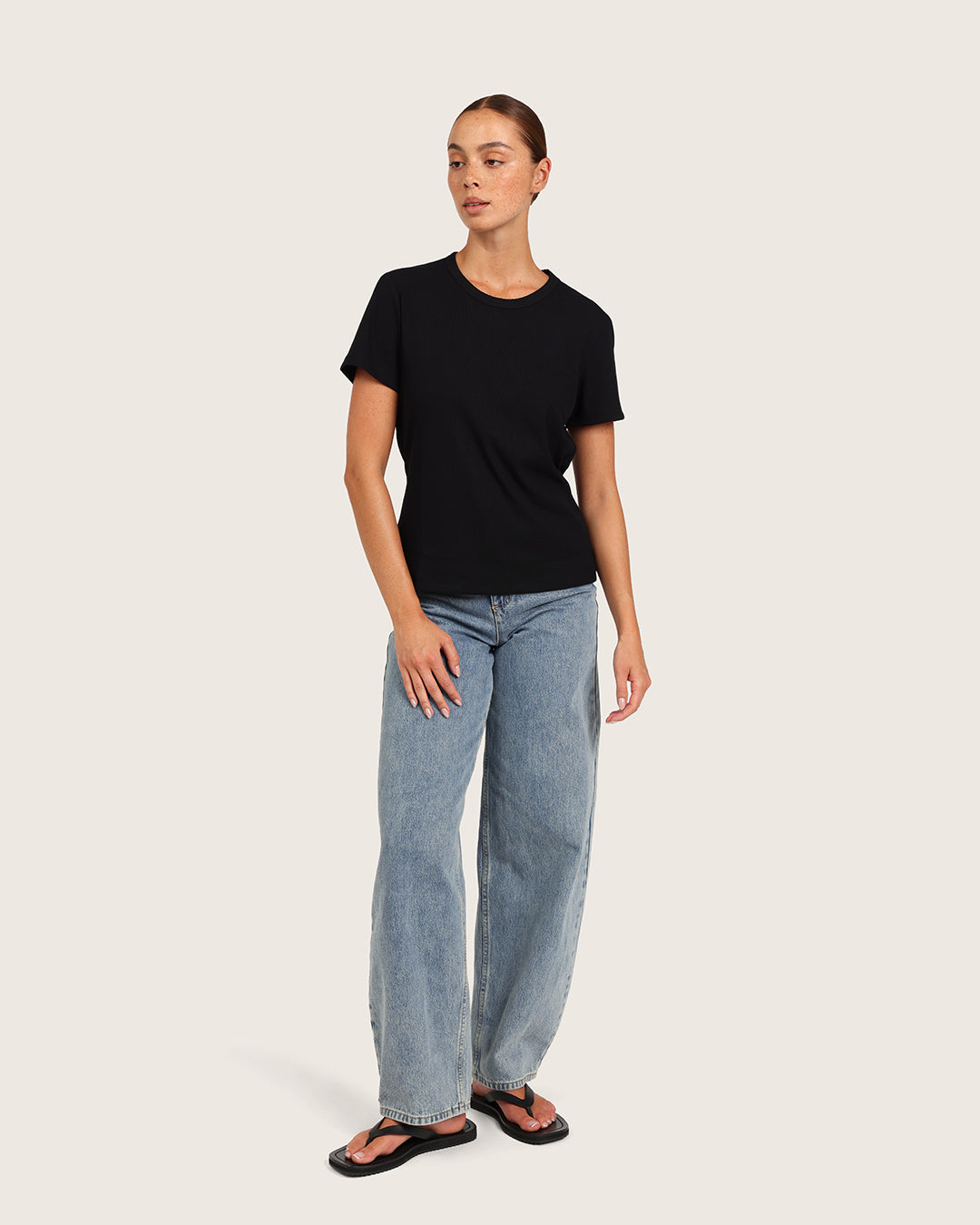 リブ クルーネック Tシャツ | Black