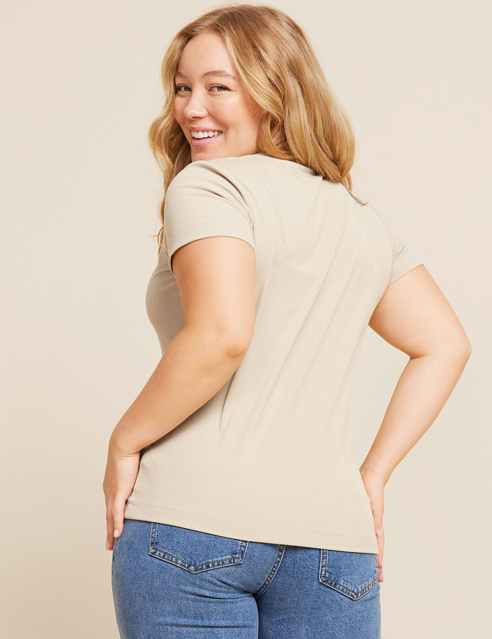 リブ クルーネック Tシャツ | Stone