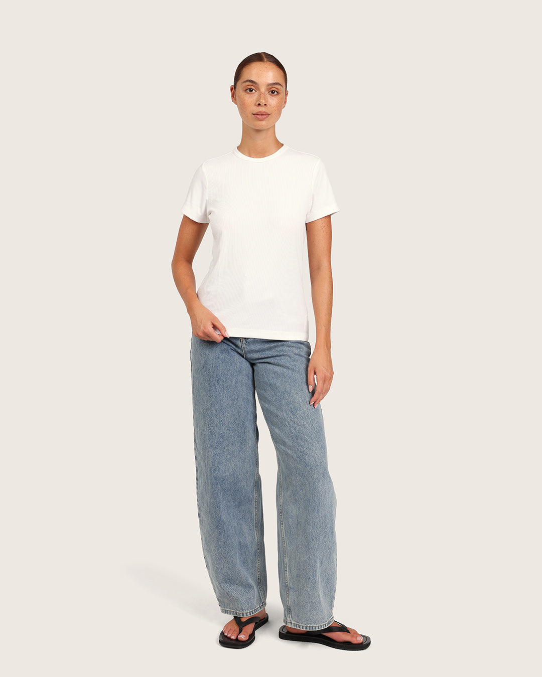 リブ クルーネック Tシャツ | White