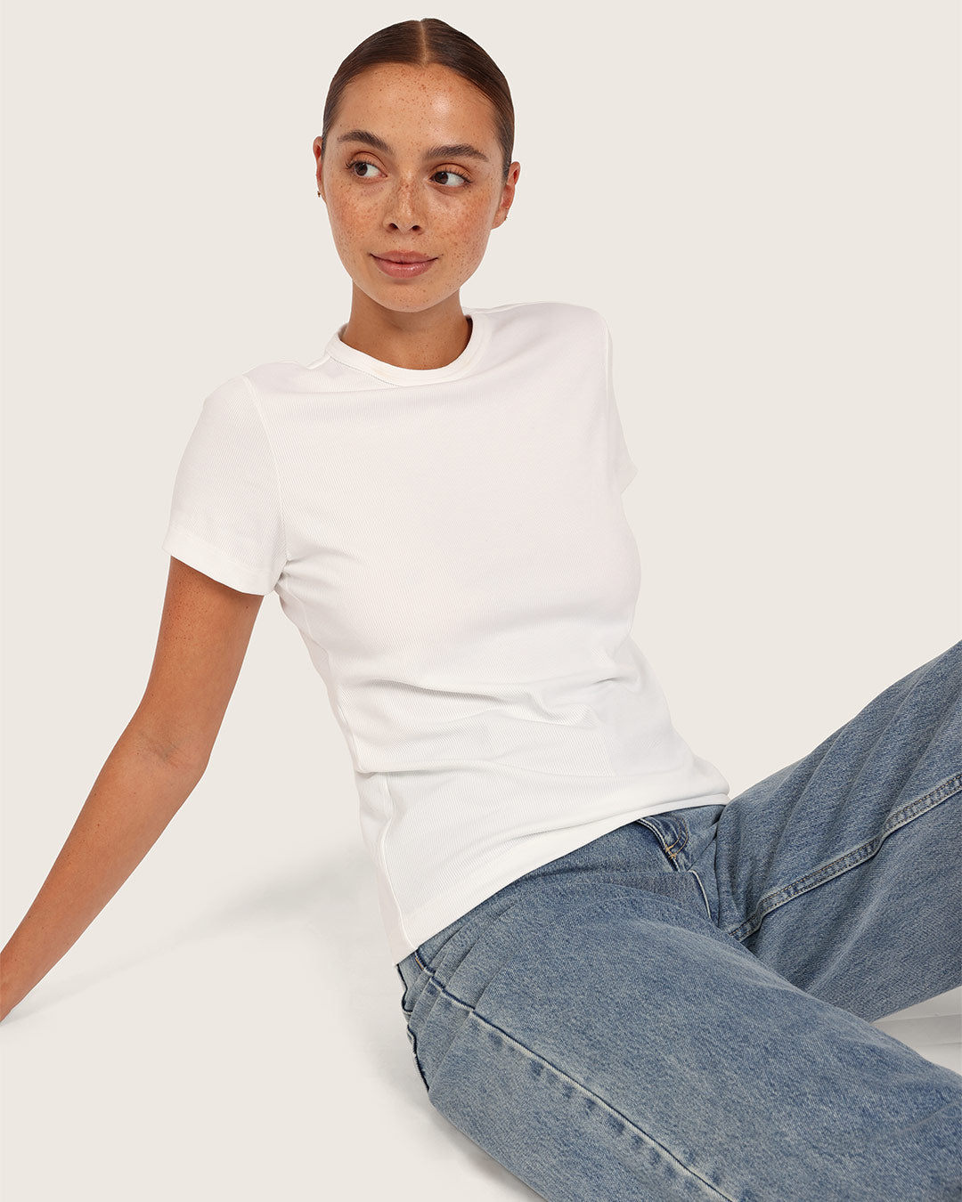 リブ クルーネック Tシャツ | White