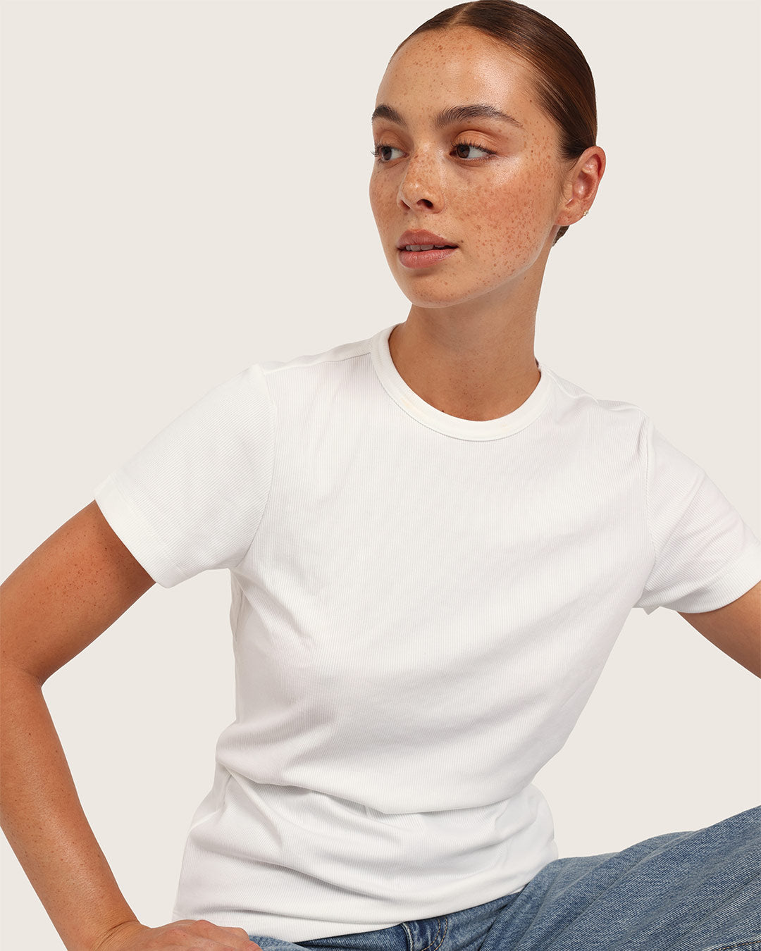 リブ クルーネック Tシャツ | White