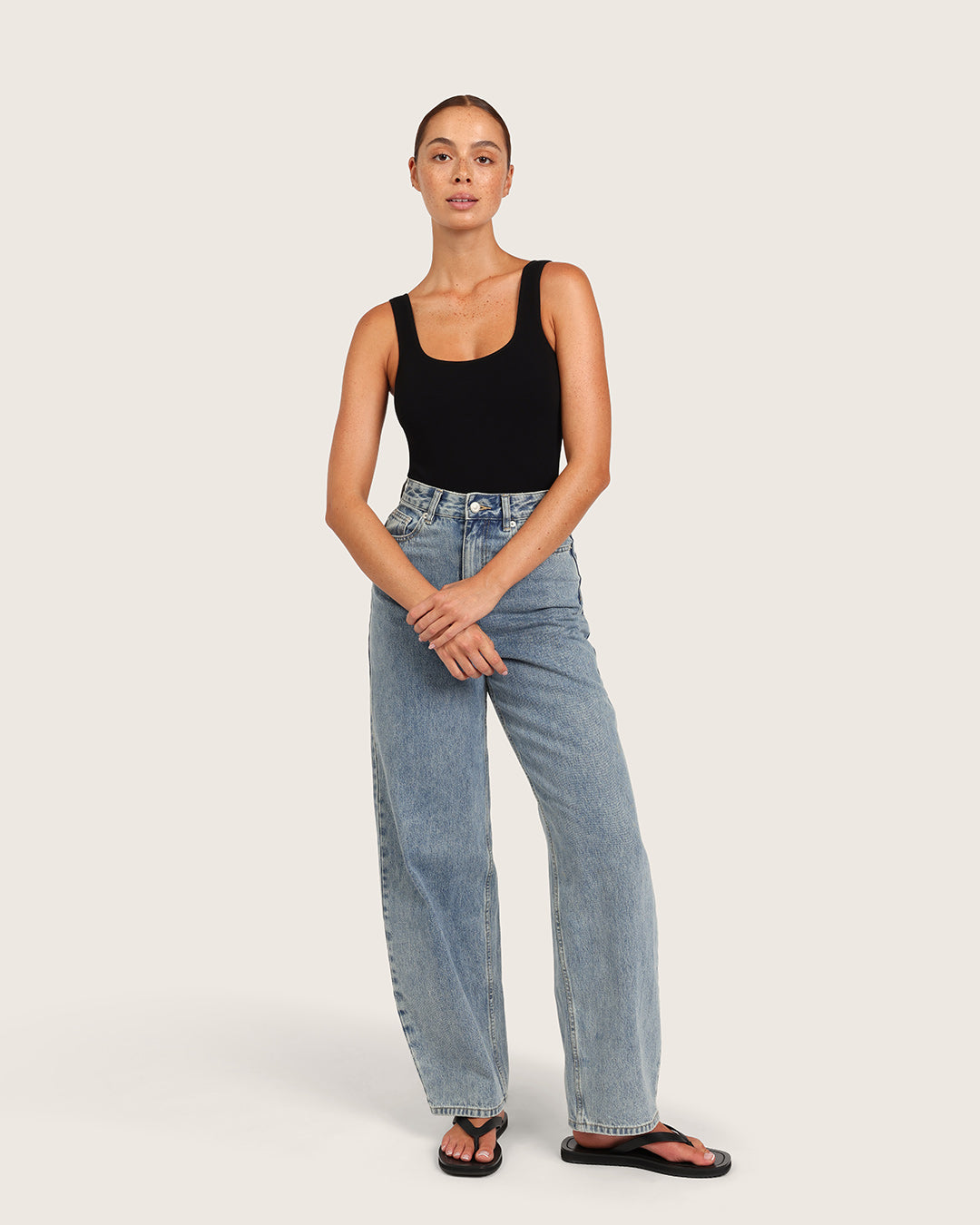 リブスクエアネックボディースーツ | Black