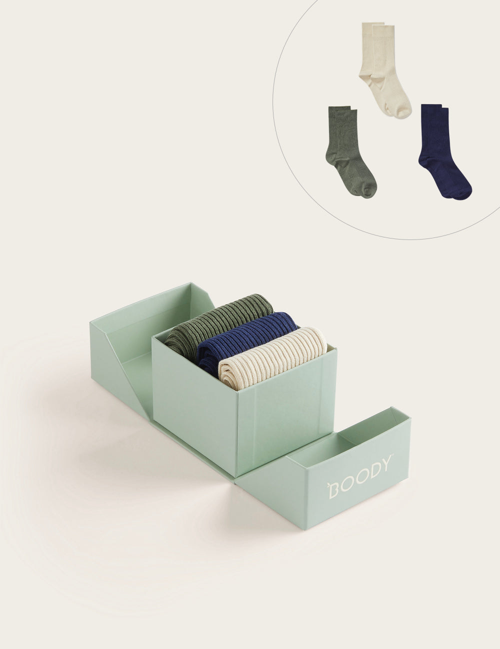 リブクルーソックス ギフトボックス（3足セット） | Moss, Navy, Oatmeal