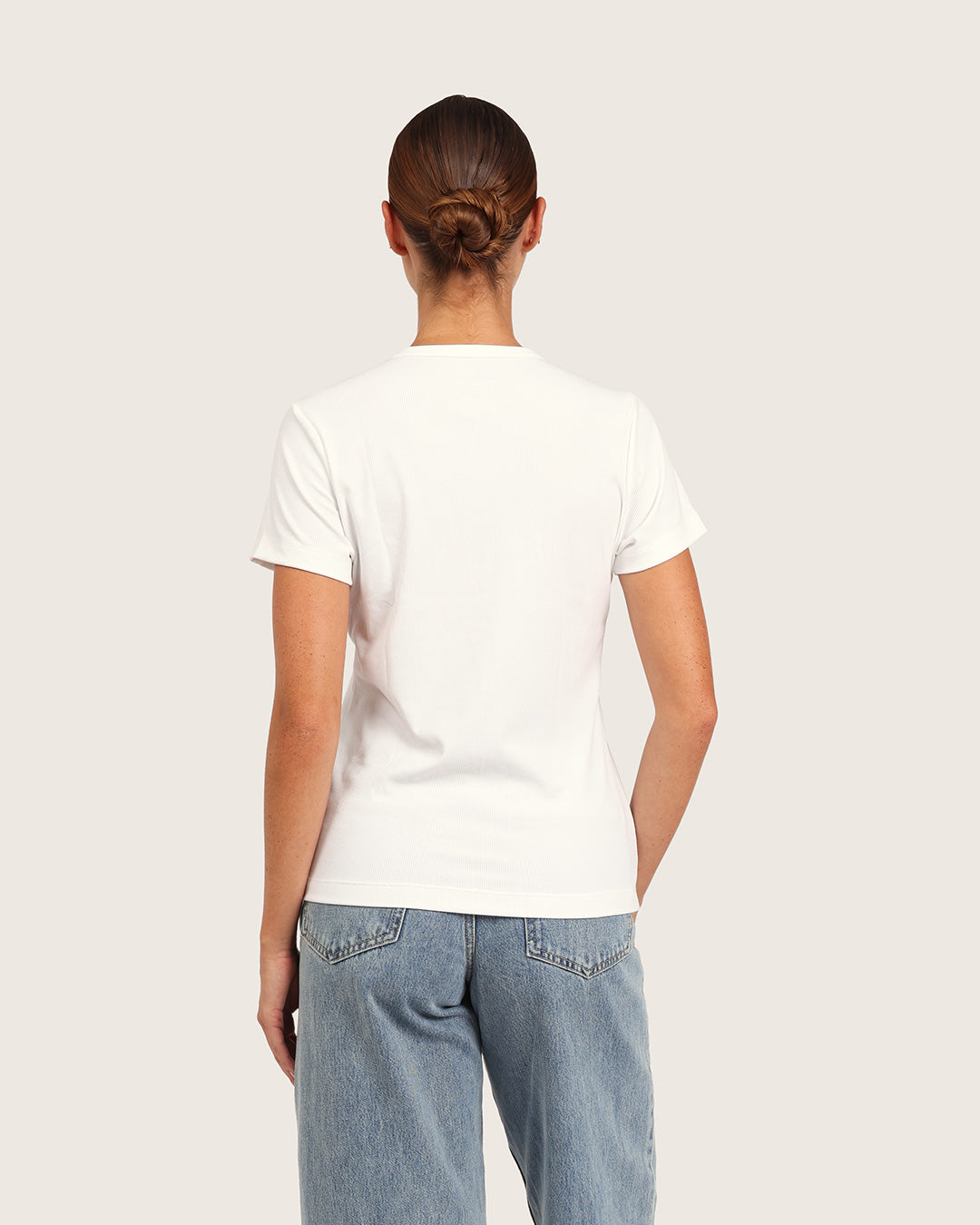 リブ クルーネック Tシャツ | White