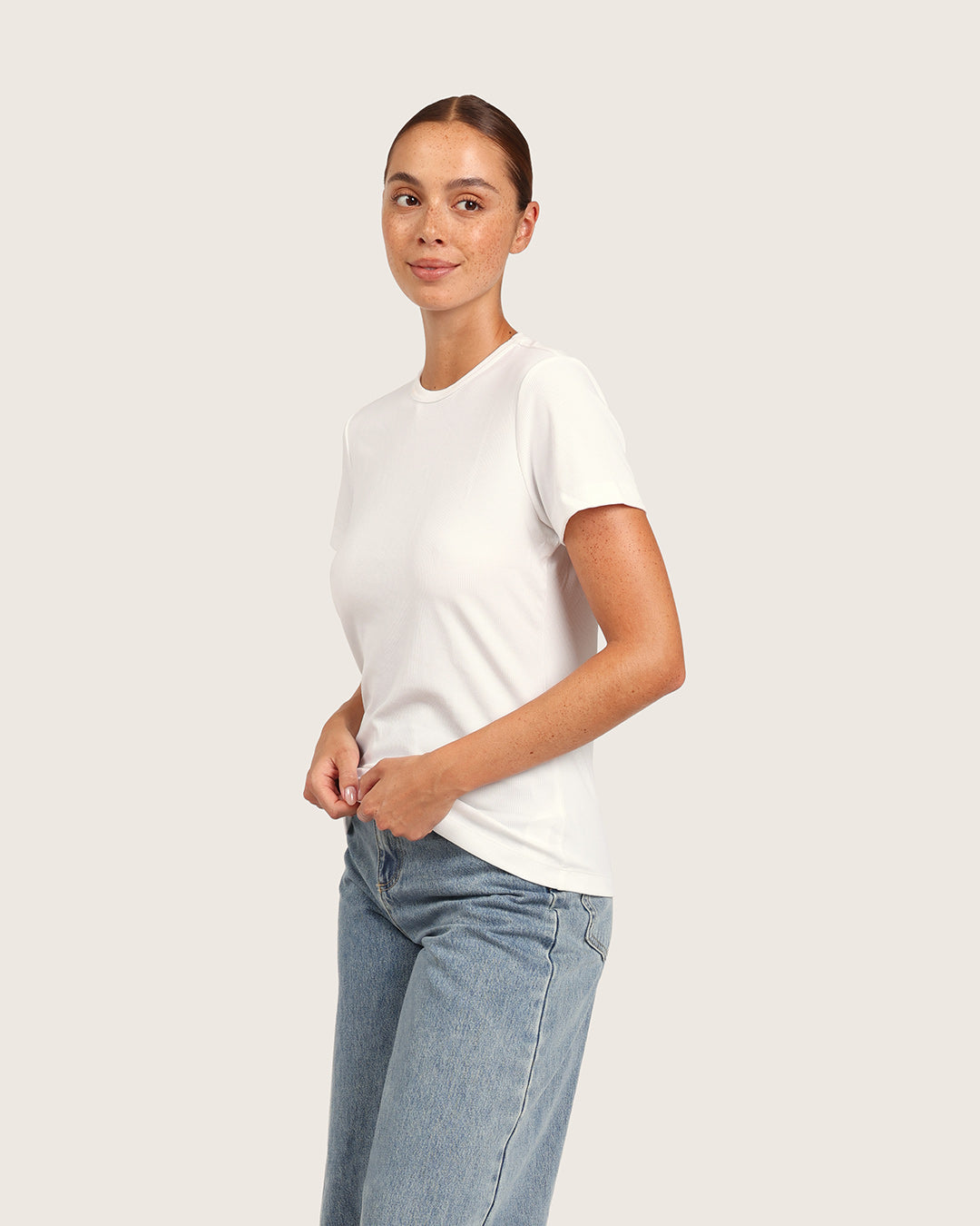 リブ クルーネック Tシャツ | White