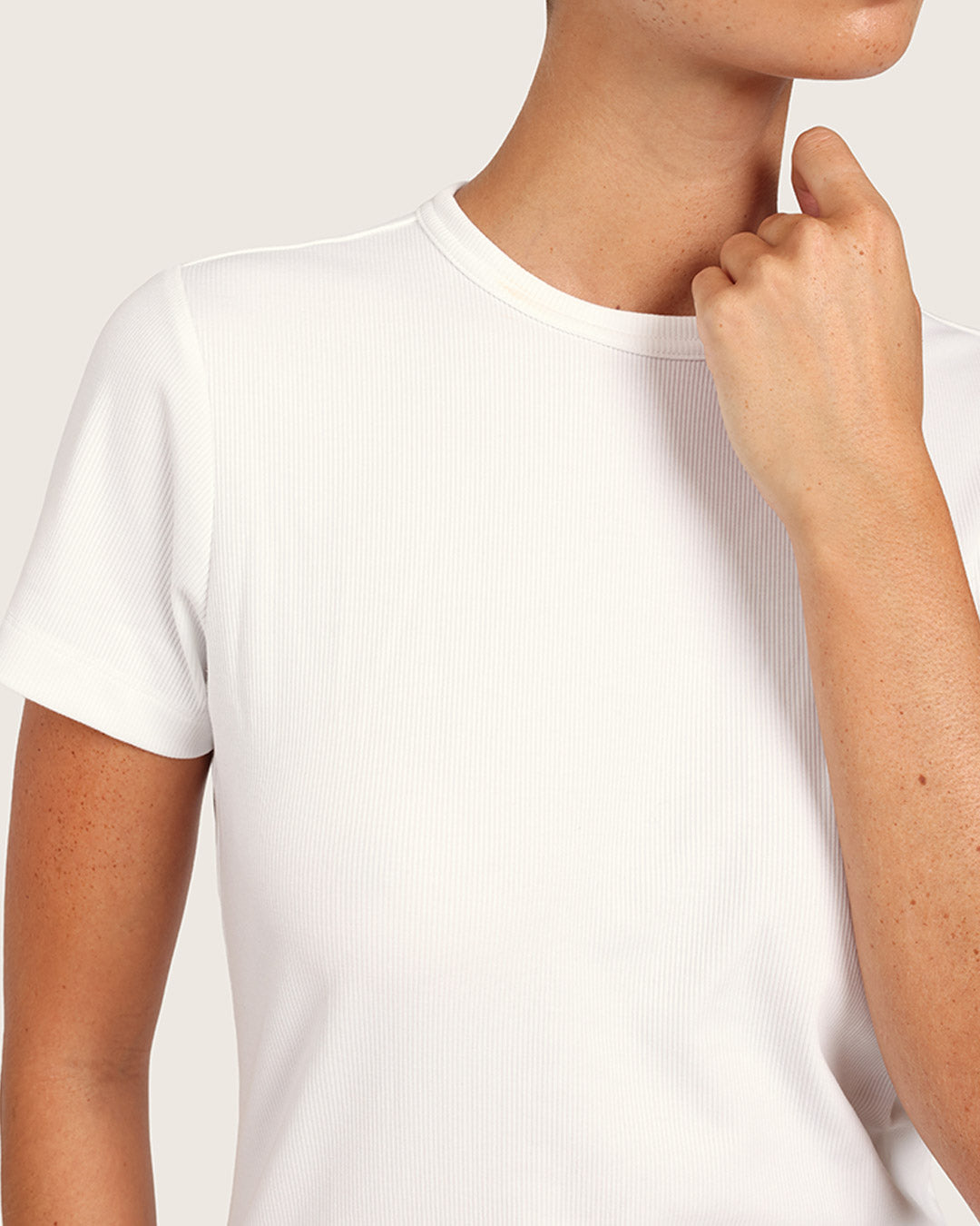 リブ クルーネック Tシャツ | White